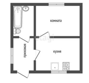 Дом 34м², 1-этажный, участок 1 сот.  