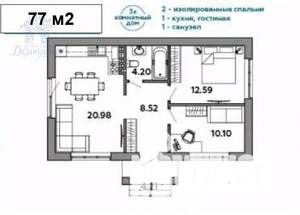 Дом 77м², 1-этажный, участок 4 сот.  