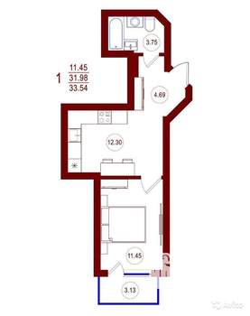 1-к квартира, на длительный срок, 34м2, 16/18 этаж