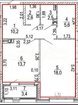1-к квартира, на длительный срок, 54м2, 4/14 этаж