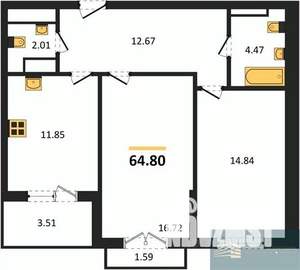 2-к квартира, вторичка, 65м2, 13/18 этаж