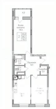2-к квартира, строящийся дом, 70м2, 8/10 этаж