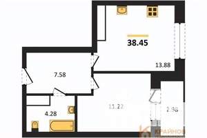 1-к квартира, строящийся дом, 38м2, 7/25 этаж