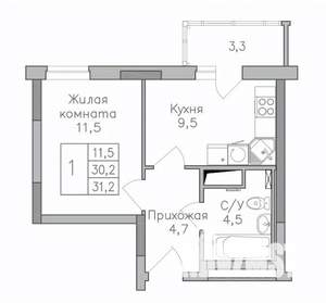 1-к квартира, строящийся дом, 31м2, 19/25 этаж
