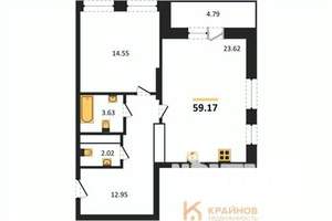 1-к квартира, строящийся дом, 59м2, 7/25 этаж