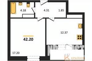 1-к квартира, строящийся дом, 42м2, 25/25 этаж