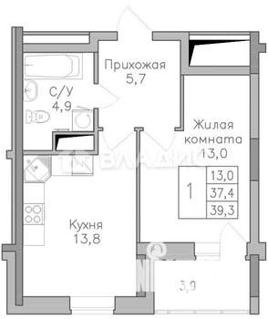 1-к квартира, вторичка, 39м2, 9/25 этаж