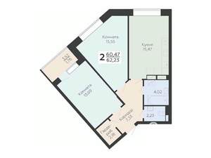 2-к квартира, вторичка, 62м2, 2/13 этаж