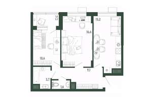 2-к квартира, строящийся дом, 58м2, 6/13 этаж