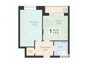 1-к квартира, вторичка, 44м2, 4/19 этаж