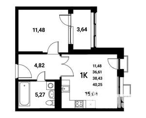 1-к квартира, строящийся дом, 38м2, 13/21 этаж