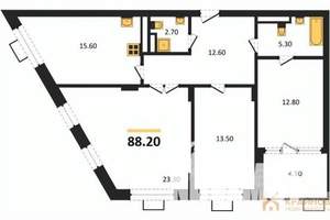 3-к квартира, строящийся дом, 88м2, 2/14 этаж