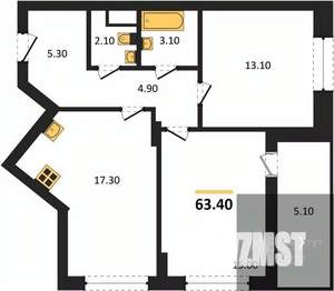 2-к квартира, вторичка, 63м2, 17/25 этаж