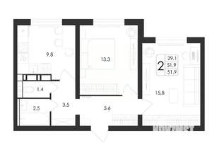 2-к квартира, вторичка, 52м2, 2/17 этаж