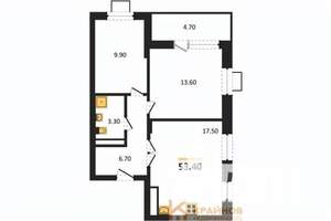 2-к квартира, строящийся дом, 53м2, 2/15 этаж