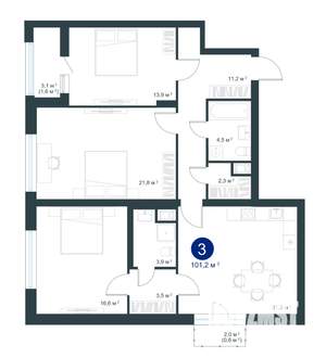 3-к квартира, строящийся дом, 101м2, 3/25 этаж
