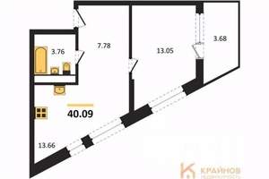 1-к квартира, сданный дом, 40м2, 8/21 этаж