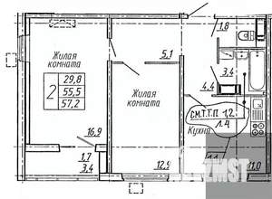2-к квартира, вторичка, 57м2, 14/19 этаж