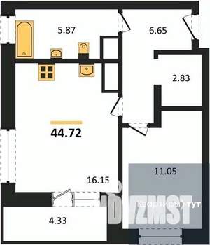 1-к квартира, вторичка, 45м2, 6/25 этаж