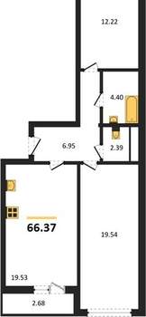 2-к квартира, вторичка, 66м2, 12/15 этаж