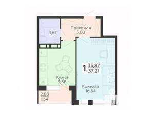 1-к квартира, вторичка, 37м2, 15/18 этаж