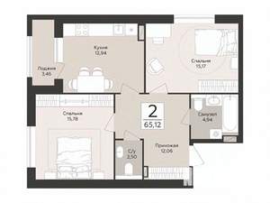 2-к квартира, строящийся дом, 65м2, 8/14 этаж