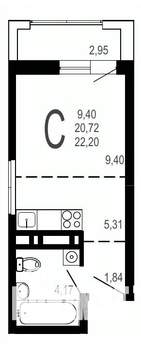 Студия квартира, строящийся дом, 22м2, 4/31 этаж