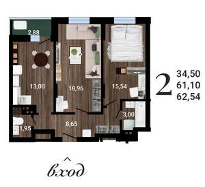 2-к квартира, вторичка, 63м2, 17/27 этаж