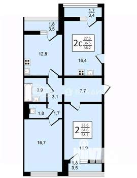 2-к квартира, вторичка, 68м2, 11/21 этаж