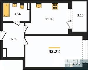 1-к квартира, вторичка, 42м2, 2/24 этаж