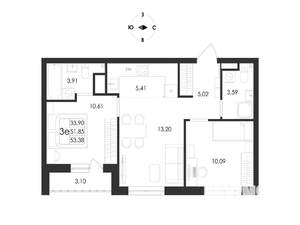 3-к квартира, вторичка, 53м2, 13/17 этаж