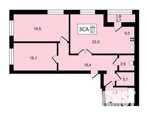 3-к квартира, строящийся дом, 89м2, 6/19 этаж