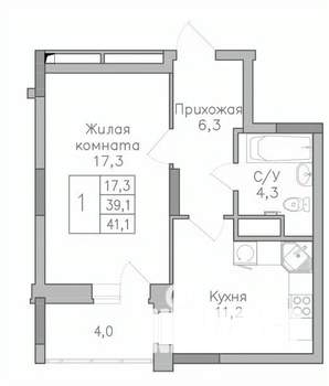 1-к квартира, строящийся дом, 41м2, 15/25 этаж