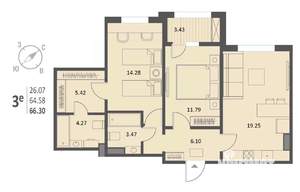 2-к квартира, строящийся дом, 66м2, 17/18 этаж