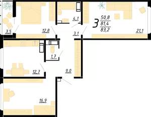 3-к квартира, вторичка, 83м2, 16/20 этаж