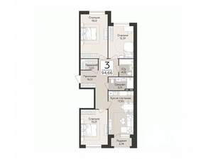 3-к квартира, строящийся дом, 95м2, 4/8 этаж