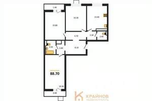 3-к квартира, вторичка, 89м2, 12/17 этаж