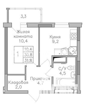 1-к квартира, строящийся дом, 32м2, 15/25 этаж