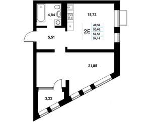 2-к квартира, строящийся дом, 54м2, 4/21 этаж