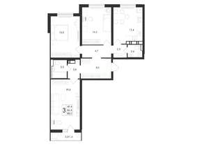 3-к квартира, вторичка, 88м2, 15/17 этаж