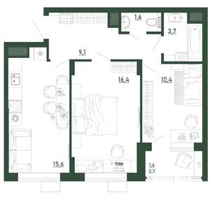 2-к квартира, вторичка, 58м2, 2/13 этаж