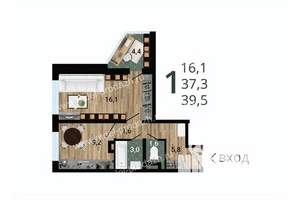 1-к квартира, строящийся дом, 40м2, 5/15 этаж