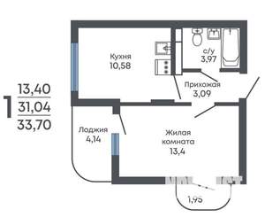 1-к квартира, строящийся дом, 34м2, 3/9 этаж