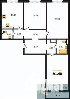 3-к квартира, вторичка, 91м2, 14/17 этаж