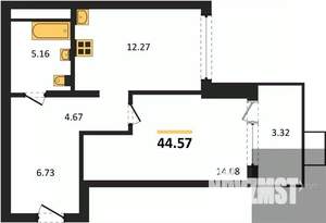 1-к квартира, вторичка, 45м2, 2/21 этаж