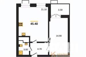1-к квартира, строящийся дом, 45м2, 9/15 этаж