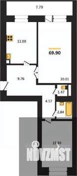 2-к квартира, вторичка, 70м2, 3/16 этаж