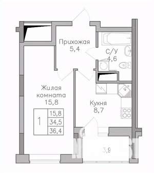 1-к квартира, строящийся дом, 36м2, 11/25 этаж