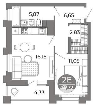 2-к квартира, вторичка, 45м2, 16/25 этаж