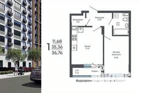 1-к квартира, строящийся дом, 37м2, 13/17 этаж
